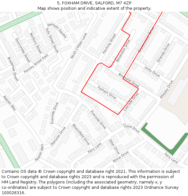 5, FOXHAM DRIVE, SALFORD, M7 4ZP: Location map and indicative extent of plot