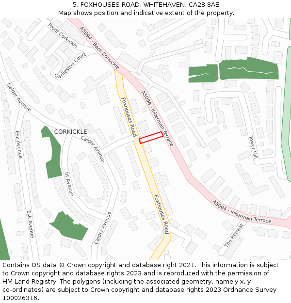 5, FOXHOUSES ROAD, WHITEHAVEN, CA28 8AE: Location map and indicative extent of plot