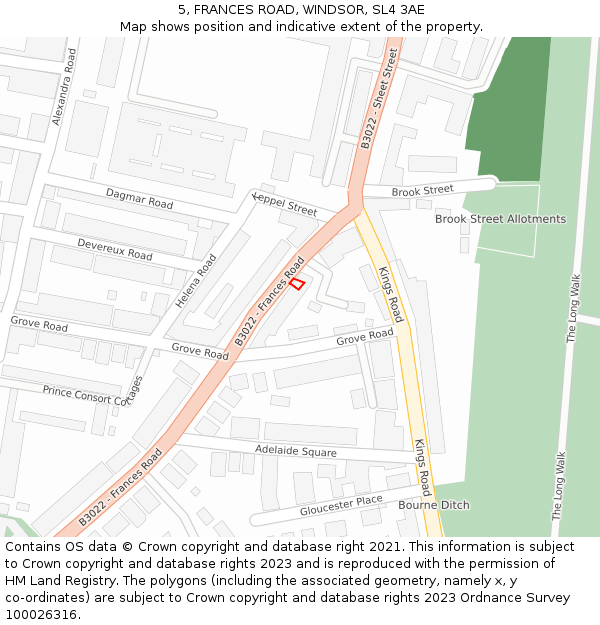 5, FRANCES ROAD, WINDSOR, SL4 3AE: Location map and indicative extent of plot