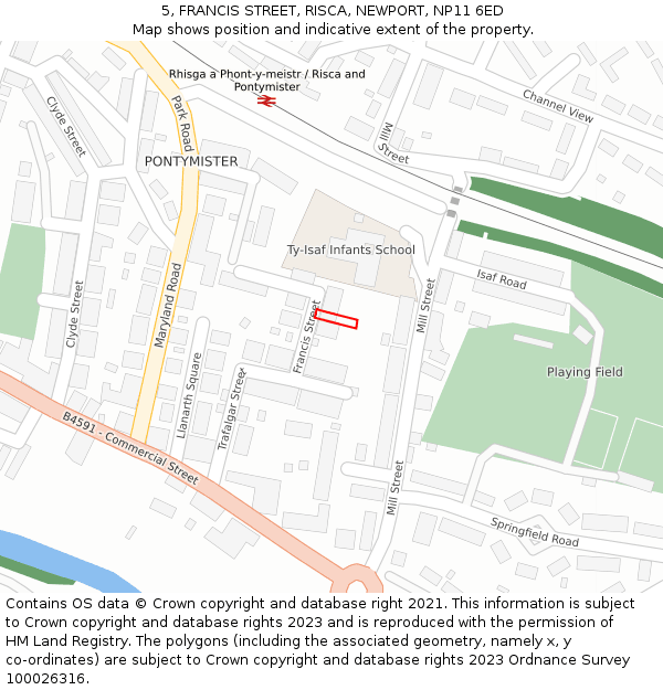 5, FRANCIS STREET, RISCA, NEWPORT, NP11 6ED: Location map and indicative extent of plot