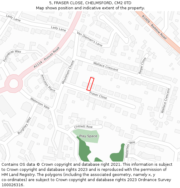 5, FRASER CLOSE, CHELMSFORD, CM2 0TD: Location map and indicative extent of plot