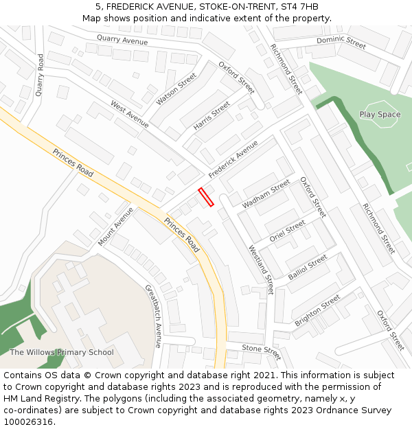 5, FREDERICK AVENUE, STOKE-ON-TRENT, ST4 7HB: Location map and indicative extent of plot