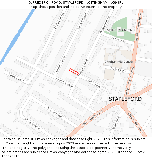 5, FREDERICK ROAD, STAPLEFORD, NOTTINGHAM, NG9 8FL: Location map and indicative extent of plot