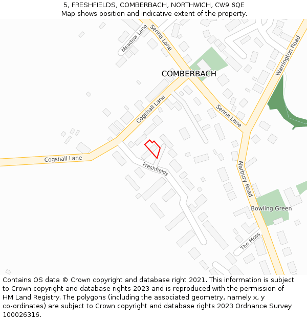 5, FRESHFIELDS, COMBERBACH, NORTHWICH, CW9 6QE: Location map and indicative extent of plot