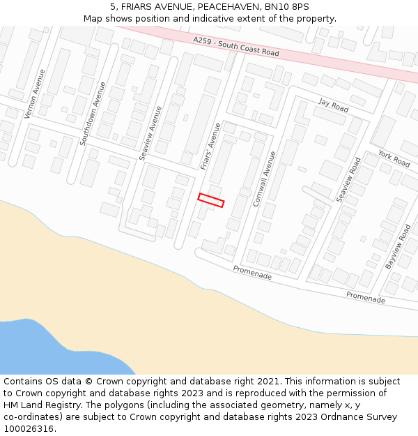 5, FRIARS AVENUE, PEACEHAVEN, BN10 8PS: Location map and indicative extent of plot