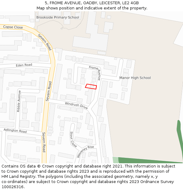 5, FROME AVENUE, OADBY, LEICESTER, LE2 4GB: Location map and indicative extent of plot