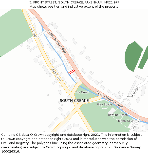 5, FRONT STREET, SOUTH CREAKE, FAKENHAM, NR21 9PF: Location map and indicative extent of plot