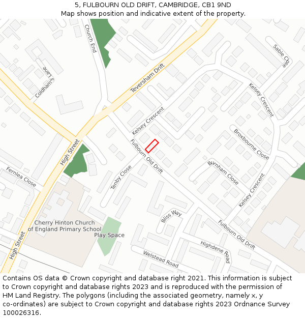 5, FULBOURN OLD DRIFT, CAMBRIDGE, CB1 9ND: Location map and indicative extent of plot