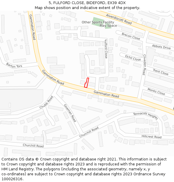 5, FULFORD CLOSE, BIDEFORD, EX39 4DX: Location map and indicative extent of plot