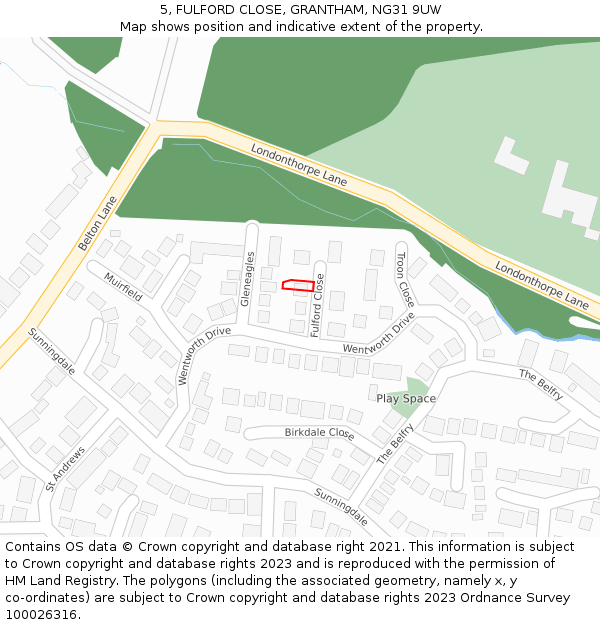 5, FULFORD CLOSE, GRANTHAM, NG31 9UW: Location map and indicative extent of plot