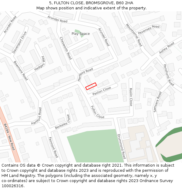5, FULTON CLOSE, BROMSGROVE, B60 2HA: Location map and indicative extent of plot