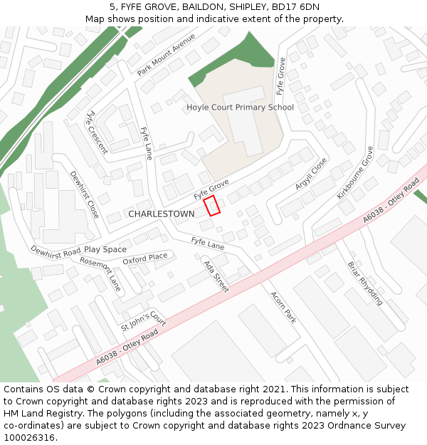 5, FYFE GROVE, BAILDON, SHIPLEY, BD17 6DN: Location map and indicative extent of plot