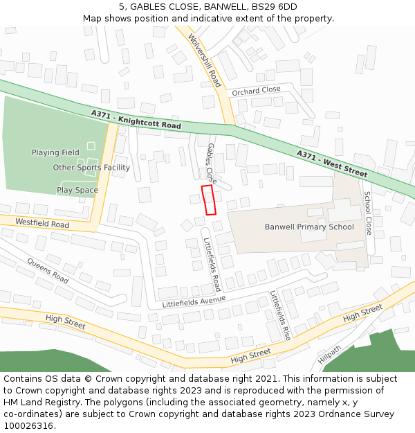 5, GABLES CLOSE, BANWELL, BS29 6DD: Location map and indicative extent of plot