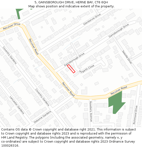 5, GAINSBOROUGH DRIVE, HERNE BAY, CT6 6QH: Location map and indicative extent of plot