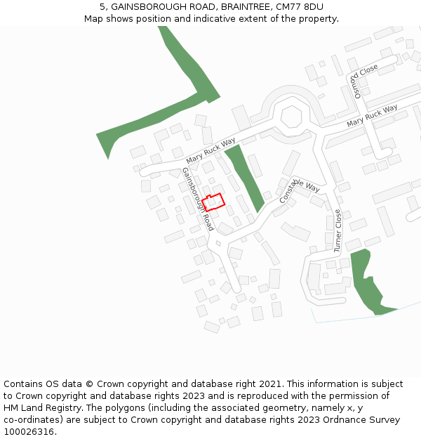 5, GAINSBOROUGH ROAD, BRAINTREE, CM77 8DU: Location map and indicative extent of plot