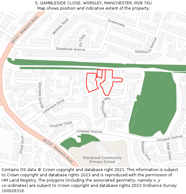 5, GAMBLESIDE CLOSE, WORSLEY, MANCHESTER, M28 7XU: Location map and indicative extent of plot