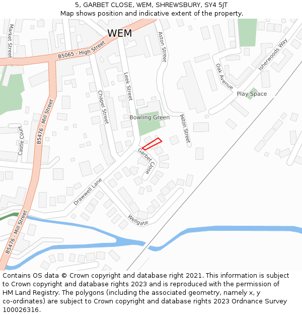 5, GARBET CLOSE, WEM, SHREWSBURY, SY4 5JT: Location map and indicative extent of plot
