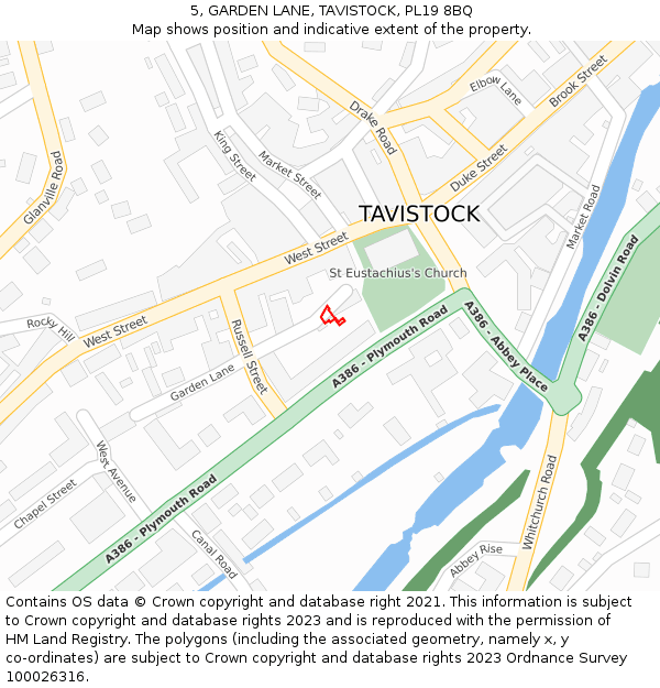 5, GARDEN LANE, TAVISTOCK, PL19 8BQ: Location map and indicative extent of plot