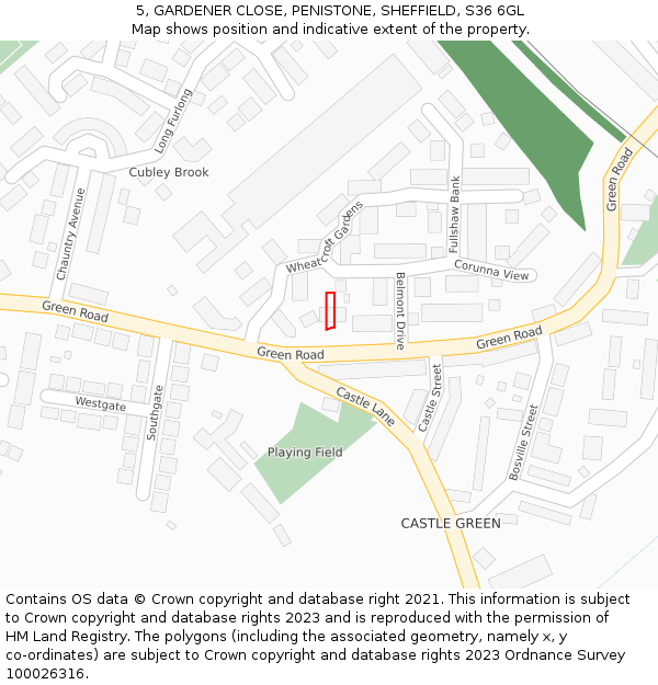 5, GARDENER CLOSE, PENISTONE, SHEFFIELD, S36 6GL: Location map and indicative extent of plot