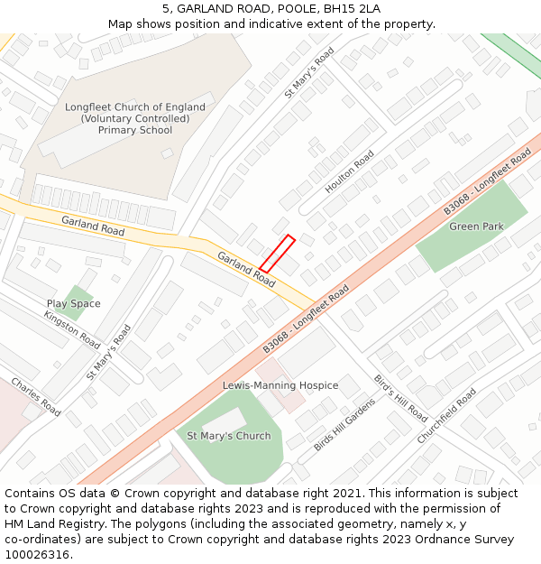 5, GARLAND ROAD, POOLE, BH15 2LA: Location map and indicative extent of plot