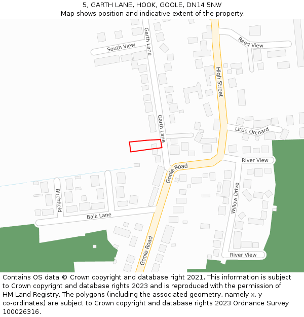 5, GARTH LANE, HOOK, GOOLE, DN14 5NW: Location map and indicative extent of plot