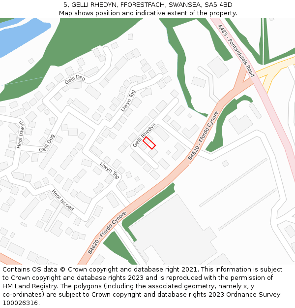 5, GELLI RHEDYN, FFORESTFACH, SWANSEA, SA5 4BD: Location map and indicative extent of plot