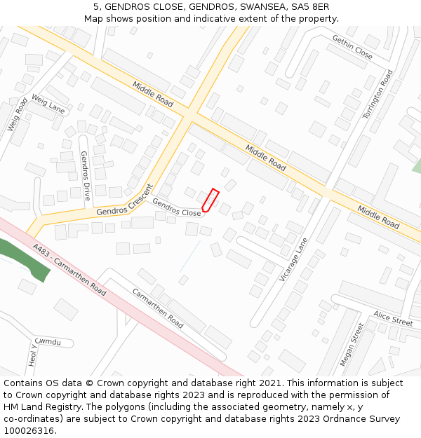 5, GENDROS CLOSE, GENDROS, SWANSEA, SA5 8ER: Location map and indicative extent of plot