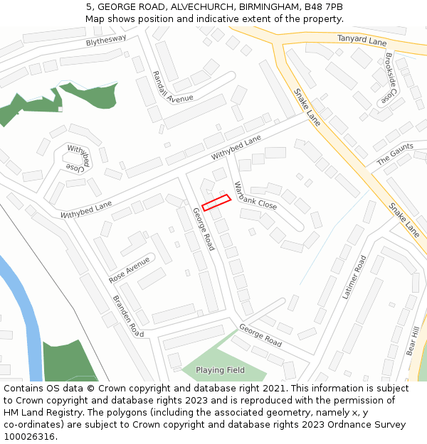 5, GEORGE ROAD, ALVECHURCH, BIRMINGHAM, B48 7PB: Location map and indicative extent of plot