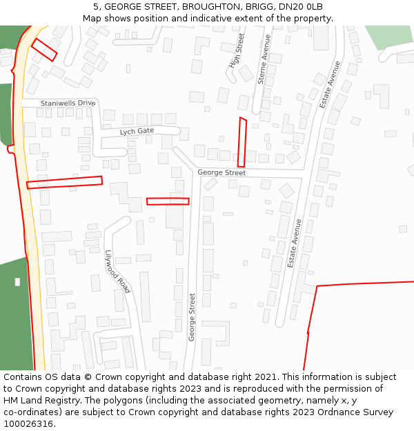 5, GEORGE STREET, BROUGHTON, BRIGG, DN20 0LB: Location map and indicative extent of plot