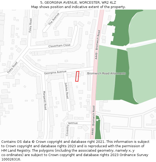 5, GEORGINA AVENUE, WORCESTER, WR2 4LZ: Location map and indicative extent of plot