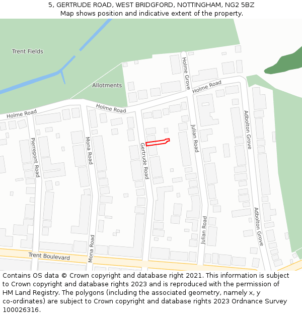 5, GERTRUDE ROAD, WEST BRIDGFORD, NOTTINGHAM, NG2 5BZ: Location map and indicative extent of plot