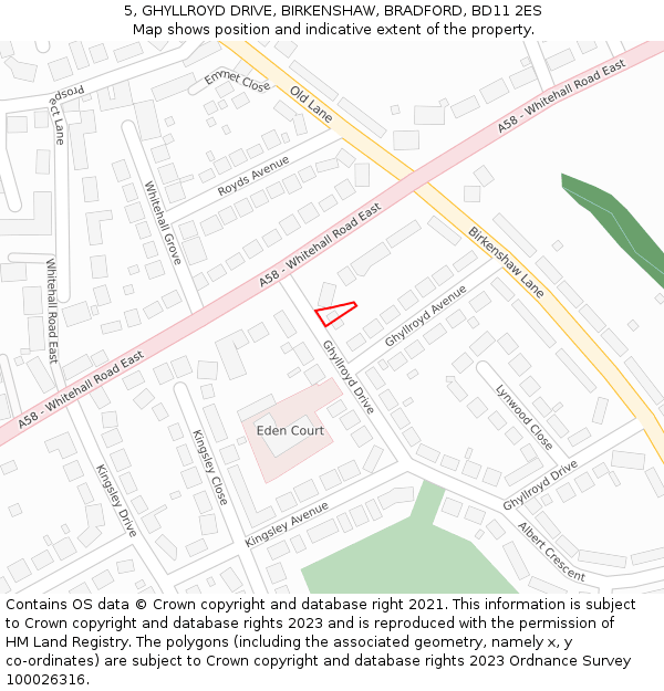 5, GHYLLROYD DRIVE, BIRKENSHAW, BRADFORD, BD11 2ES: Location map and indicative extent of plot