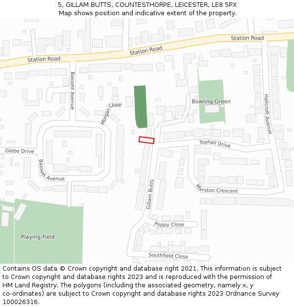 5, GILLAM BUTTS, COUNTESTHORPE, LEICESTER, LE8 5PX: Location map and indicative extent of plot
