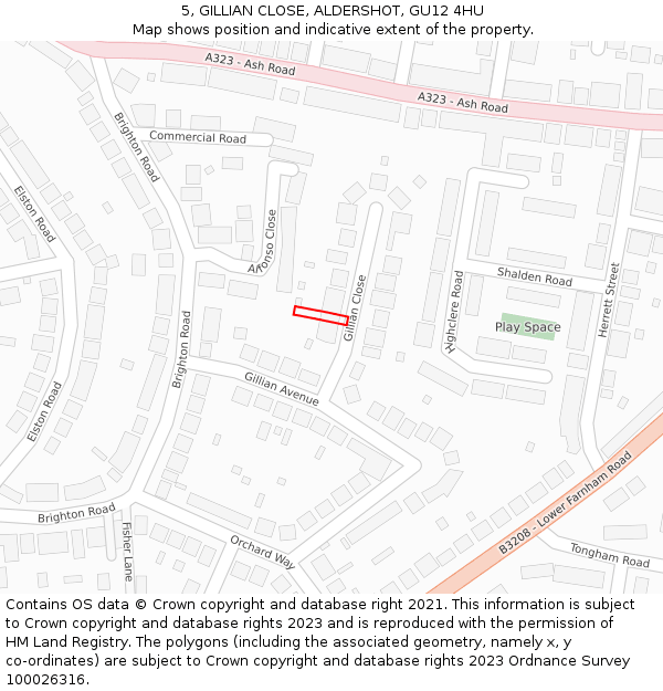 5, GILLIAN CLOSE, ALDERSHOT, GU12 4HU: Location map and indicative extent of plot