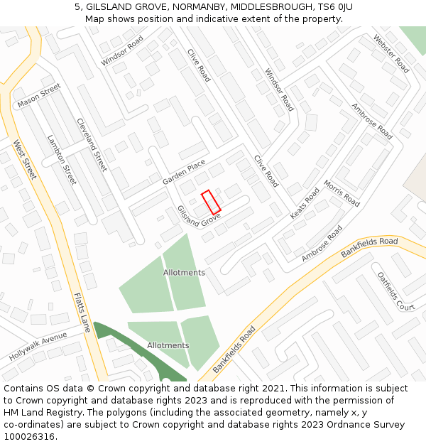 5, GILSLAND GROVE, NORMANBY, MIDDLESBROUGH, TS6 0JU: Location map and indicative extent of plot