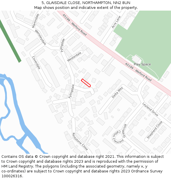 5, GLAISDALE CLOSE, NORTHAMPTON, NN2 8UN: Location map and indicative extent of plot