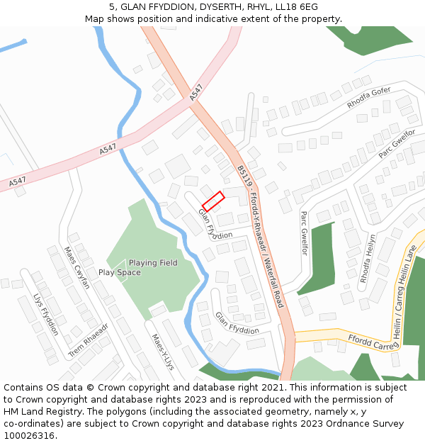 5, GLAN FFYDDION, DYSERTH, RHYL, LL18 6EG: Location map and indicative extent of plot