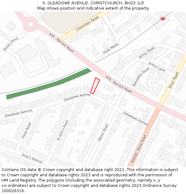 5, GLEADOWE AVENUE, CHRISTCHURCH, BH23 1LR: Location map and indicative extent of plot