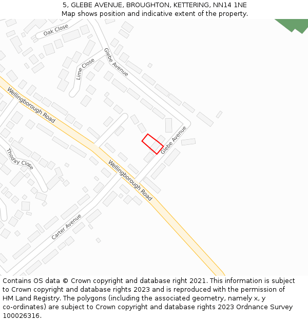 5, GLEBE AVENUE, BROUGHTON, KETTERING, NN14 1NE: Location map and indicative extent of plot