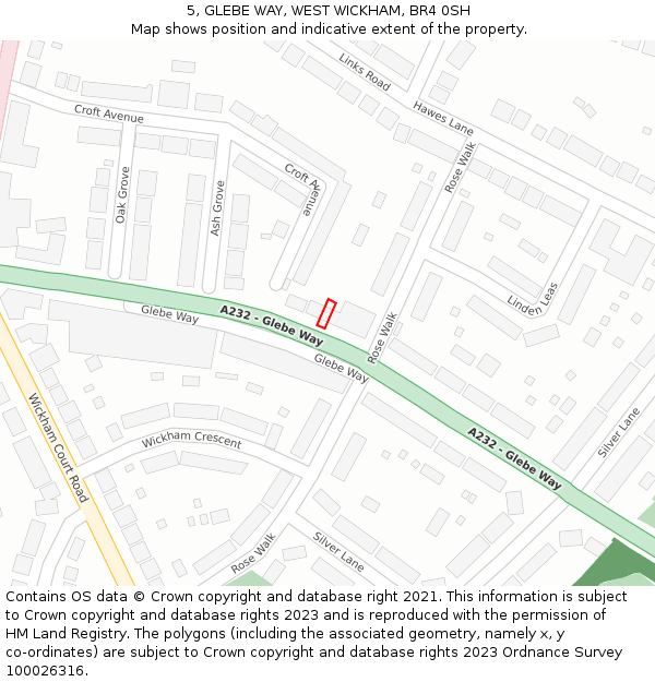 5, GLEBE WAY, WEST WICKHAM, BR4 0SH: Location map and indicative extent of plot