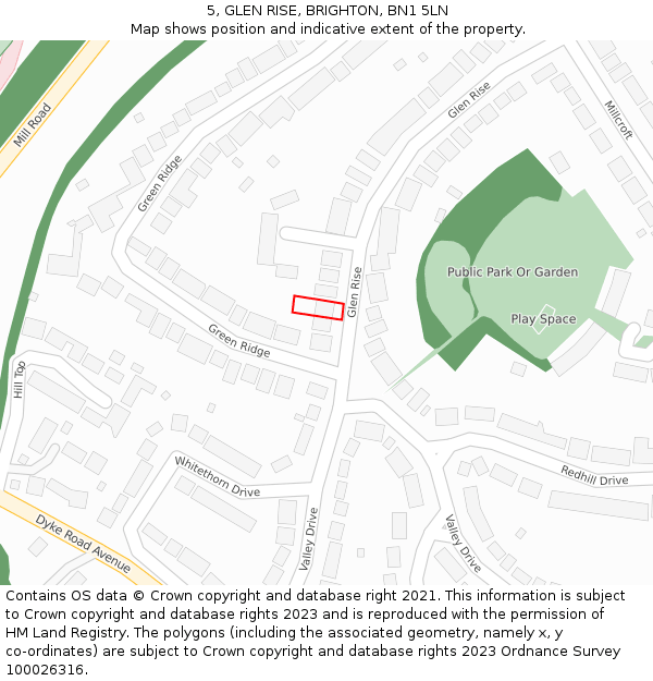 5, GLEN RISE, BRIGHTON, BN1 5LN: Location map and indicative extent of plot