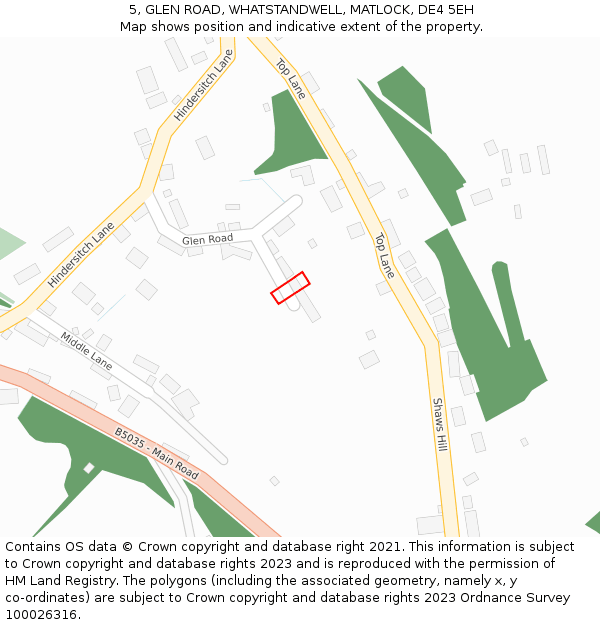 5, GLEN ROAD, WHATSTANDWELL, MATLOCK, DE4 5EH: Location map and indicative extent of plot