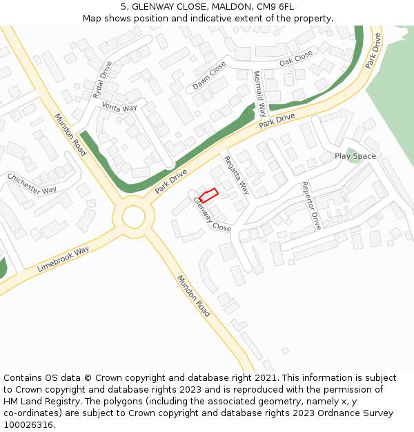 5, GLENWAY CLOSE, MALDON, CM9 6FL: Location map and indicative extent of plot