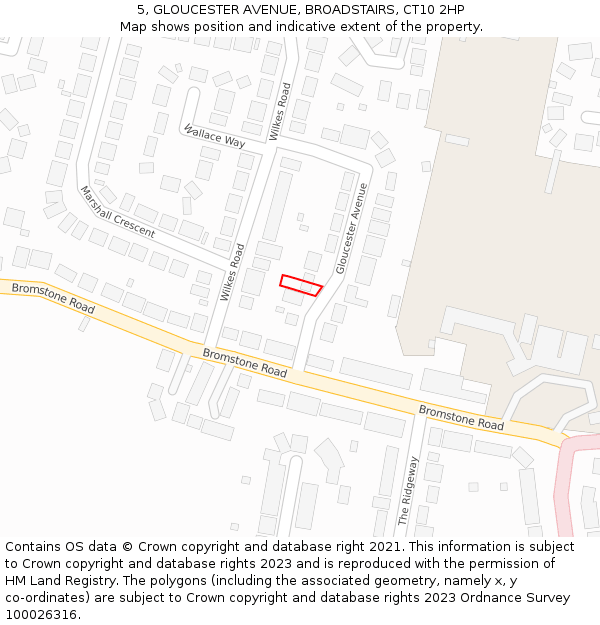 5, GLOUCESTER AVENUE, BROADSTAIRS, CT10 2HP: Location map and indicative extent of plot