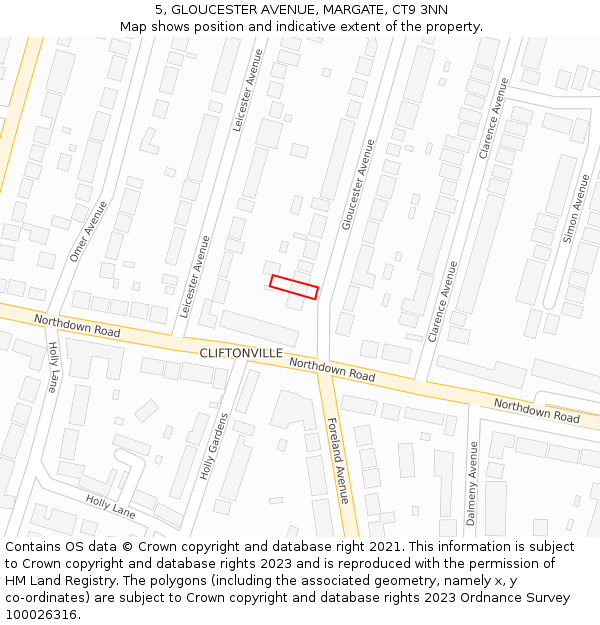 5, GLOUCESTER AVENUE, MARGATE, CT9 3NN: Location map and indicative extent of plot