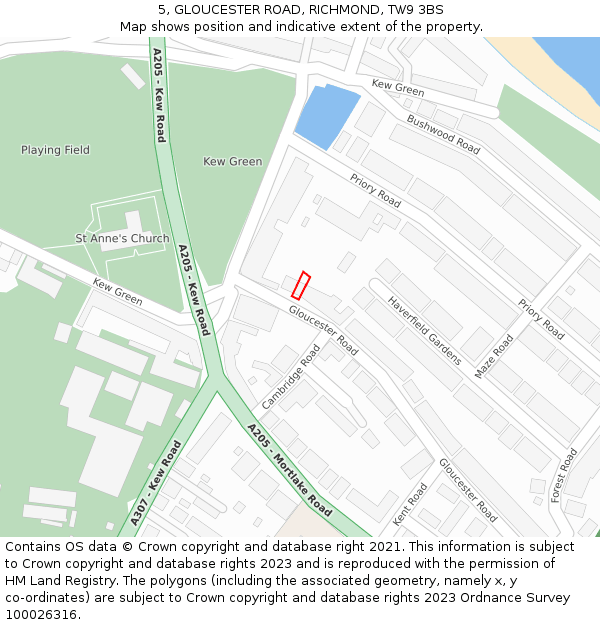 5, GLOUCESTER ROAD, RICHMOND, TW9 3BS: Location map and indicative extent of plot
