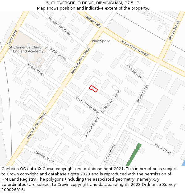 5, GLOVERSFIELD DRIVE, BIRMINGHAM, B7 5UB: Location map and indicative extent of plot