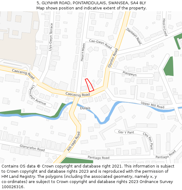 5, GLYNHIR ROAD, PONTARDDULAIS, SWANSEA, SA4 8LY: Location map and indicative extent of plot