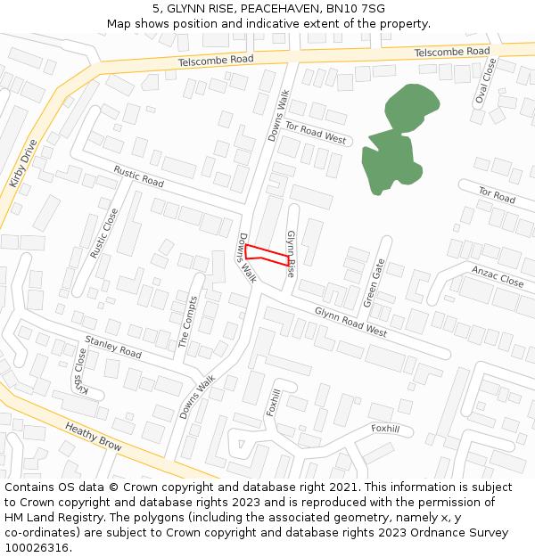 5, GLYNN RISE, PEACEHAVEN, BN10 7SG: Location map and indicative extent of plot