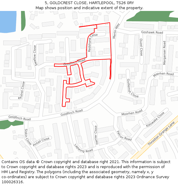5, GOLDCREST CLOSE, HARTLEPOOL, TS26 0RY: Location map and indicative extent of plot